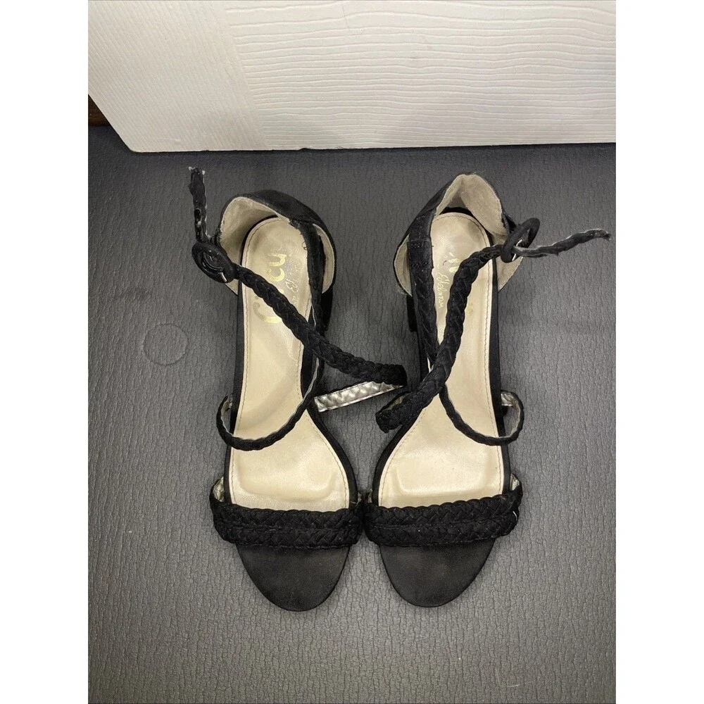 Size 7 Circus by Sam Edelman Black Suede Braided Strap Block Heel Sandal 2” Heel